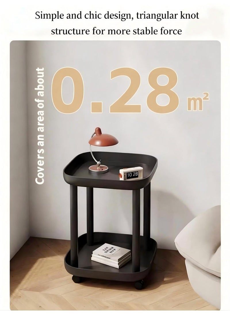 2 - Tier Moveable Nordic Style PVC Coffee Table with Wheels | Home Storage Rolling Cart Multi - functional Side End Table for Sofa/Couch Tray Desk 50x39x50cm - Image 4